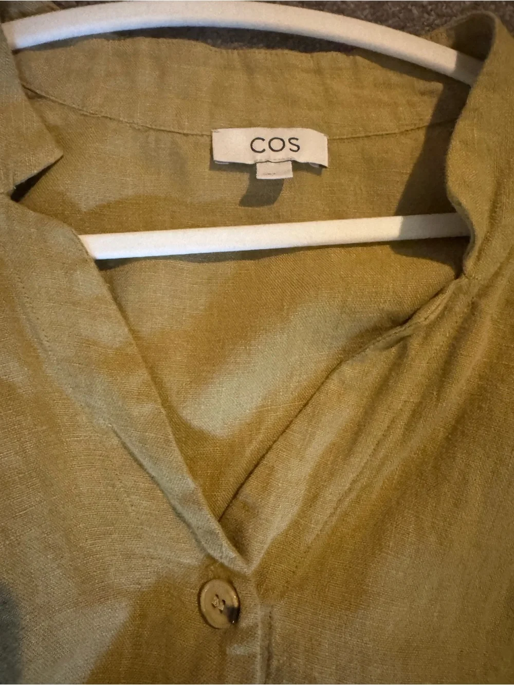 COS Olive-Mustard Linen Button-Front Top pants set